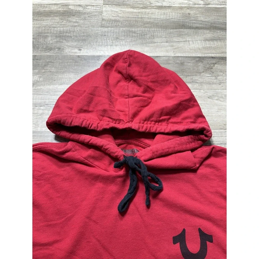 True Religion Mens‎ Size L Long Sleeve Hooded Pullover Shirt Red Lightweight